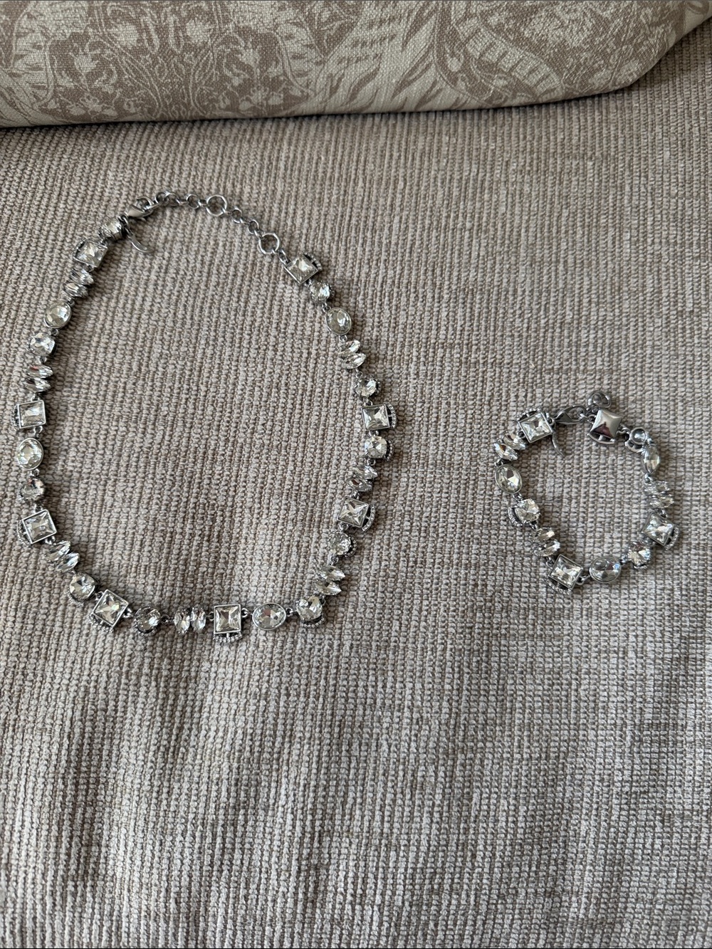 Banana Republic Silver Crystal Necklace and Bracelet Set